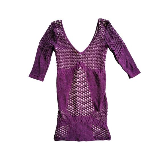 Intimately Free People Bodycon Textured Illusion Plum Purple Mini Dress Size M - Picture 5 of 5